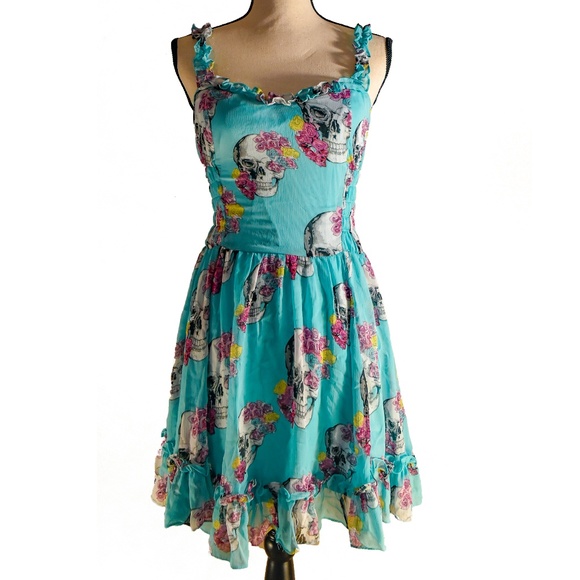 Royal Bones Dresses & Skirts - Teal Skulls & Roses Dress